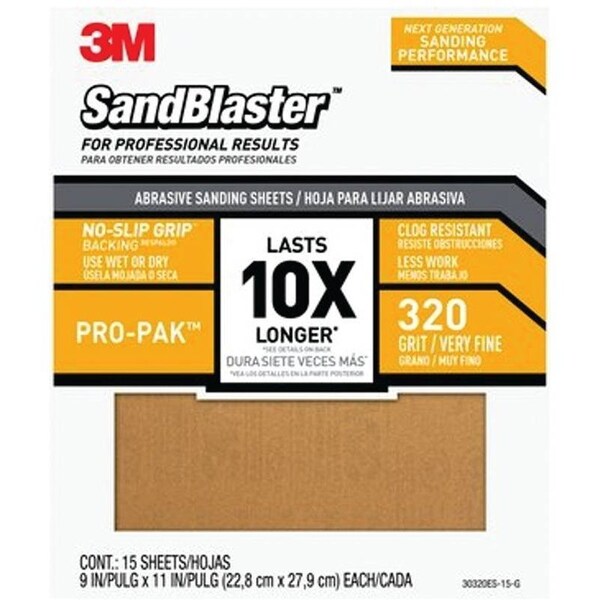 3M Sandpaper Grip 320 9X11In 15Pk 30320ES15G Zoro